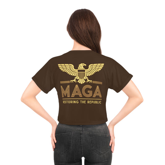 "MAGA - Restoring the Republic", Crop Tee (Dark Chocolate Brown)