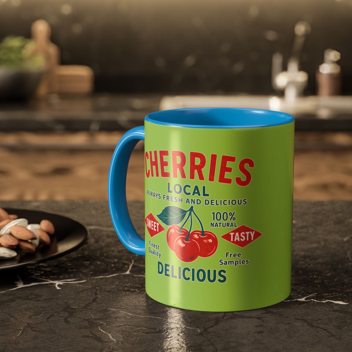 "Delicious Cherries", Colorful Mugs (11oz, 15oz) (Orchard Lime)