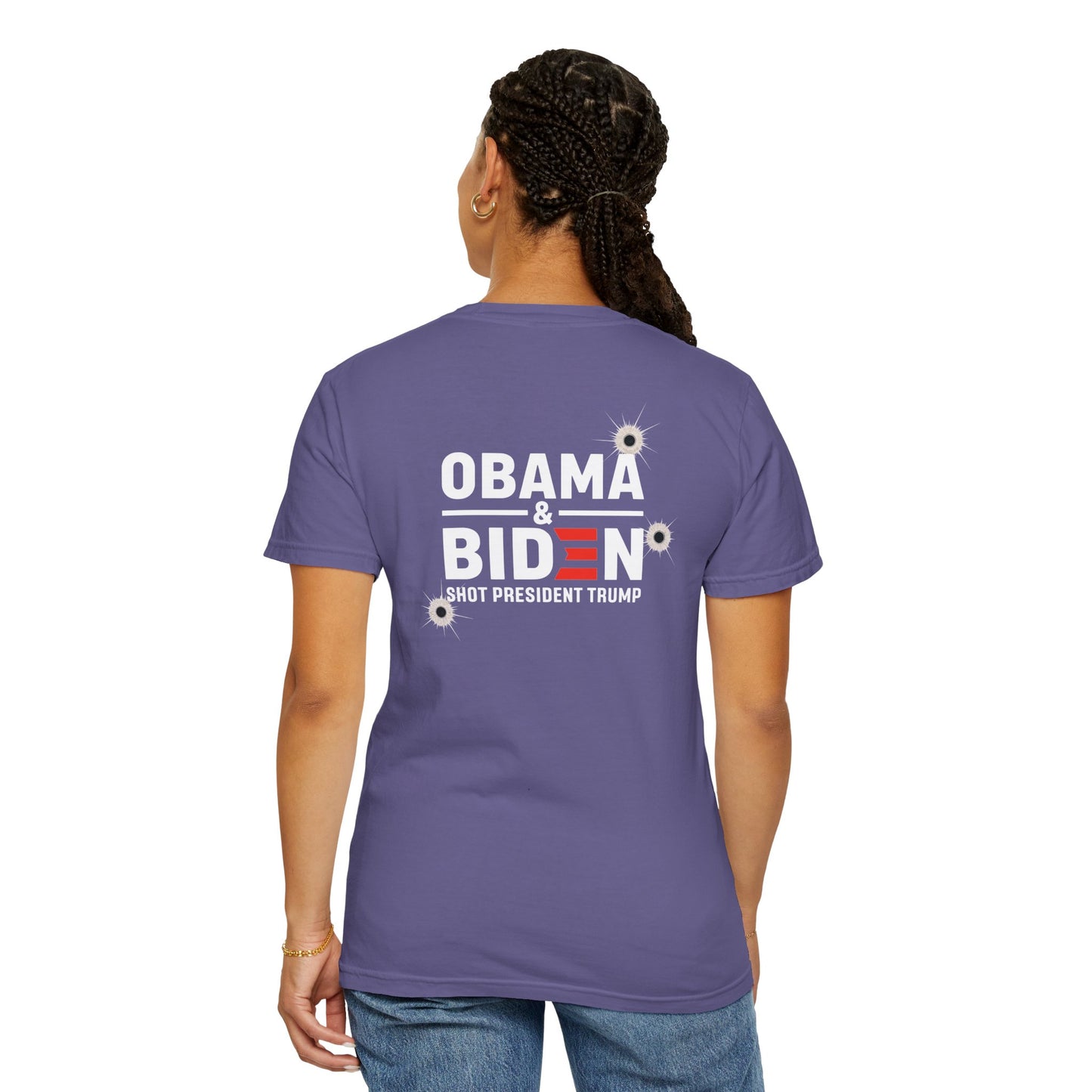 "Obama & Biden Shot President Trump", Unisex Black T-shirt