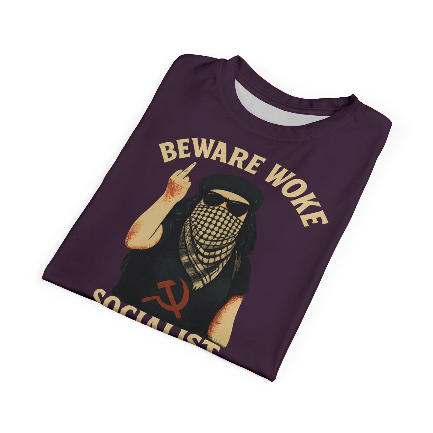 "Beware Woke - Voltaire", Wearable Art Unisex T-shirt (Blackberry Wine)