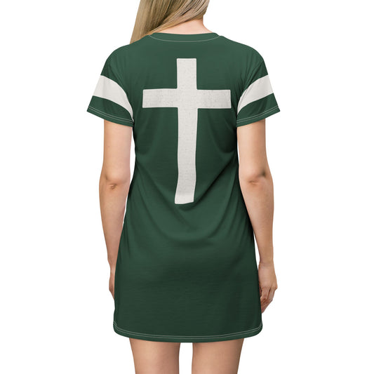 "Faith Overcomes Fear", T-Shirt Dress (Evergreen)