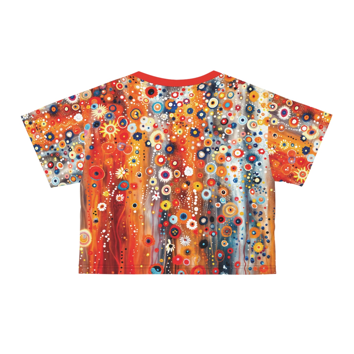 "Raining Flowers", Wearable Fine Art Crop Tee (Scarlet Red Collar)