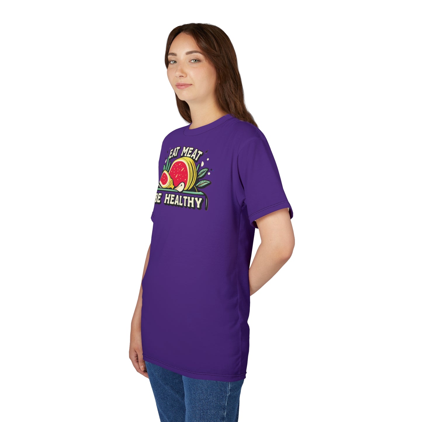 "Eat Meat & Be Healthy", Unisex T-shirt (Deep Purple)