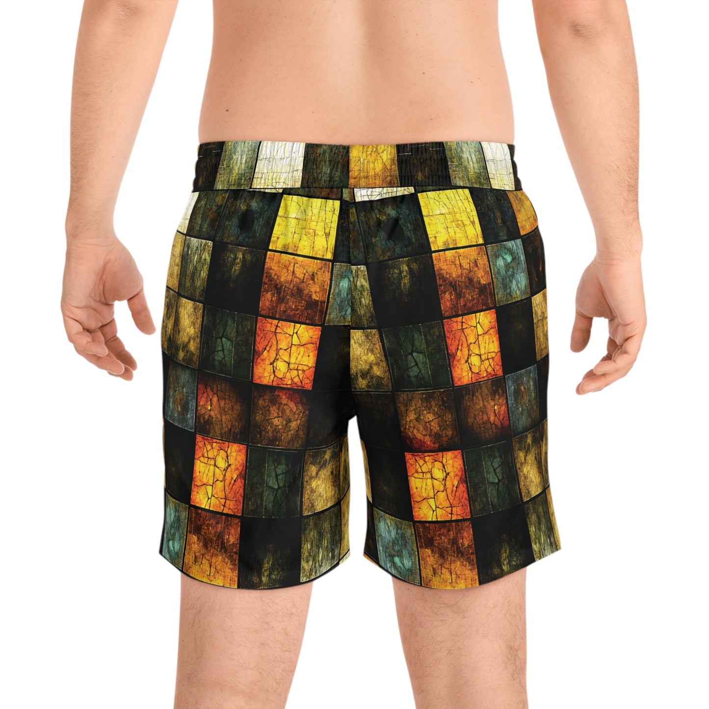 "Wood Block Pattern" #01, Men's Mid-Length Swim Shorts