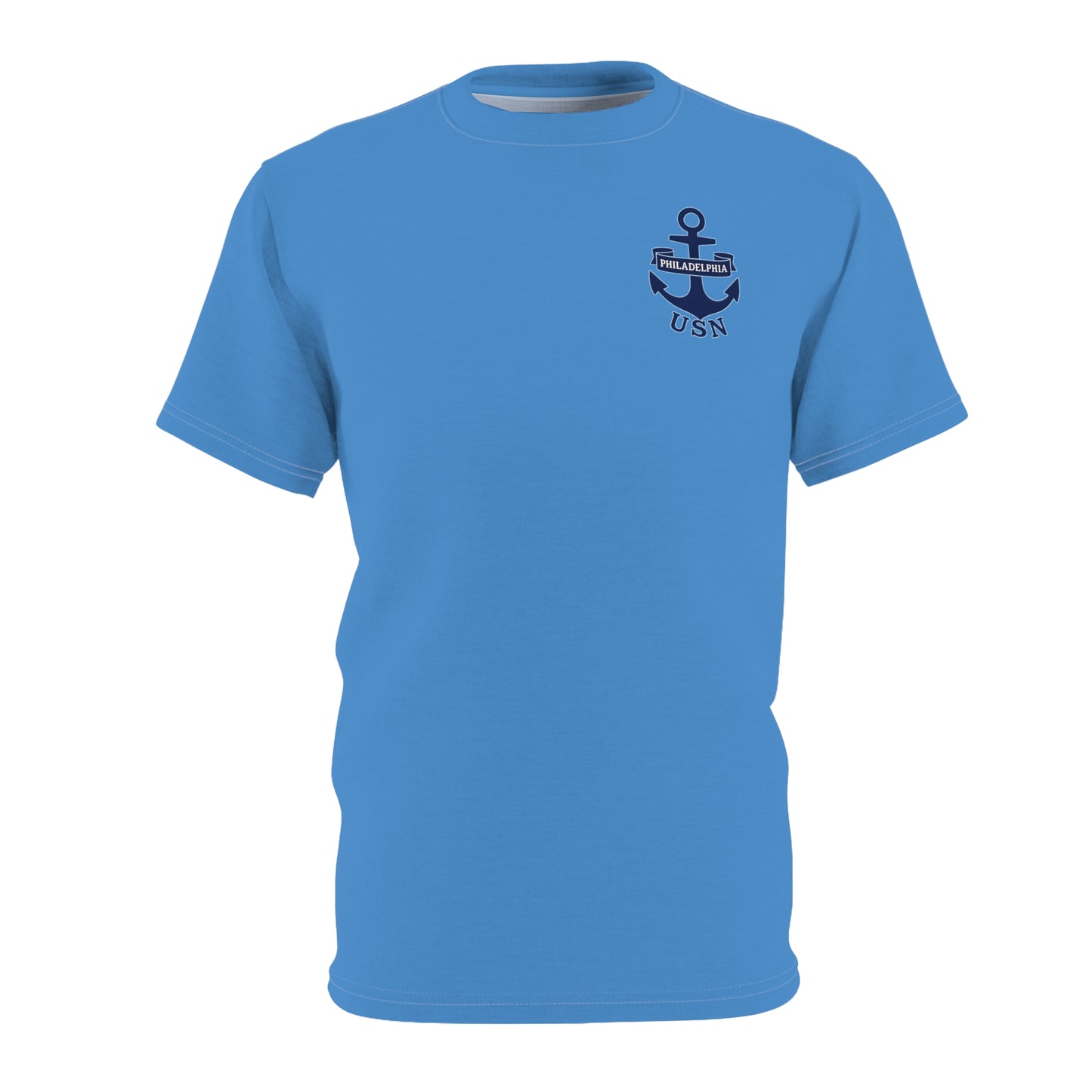 "USN Anchor", Unisex T-shirt (Pop Cyan-Atlantic Blue)