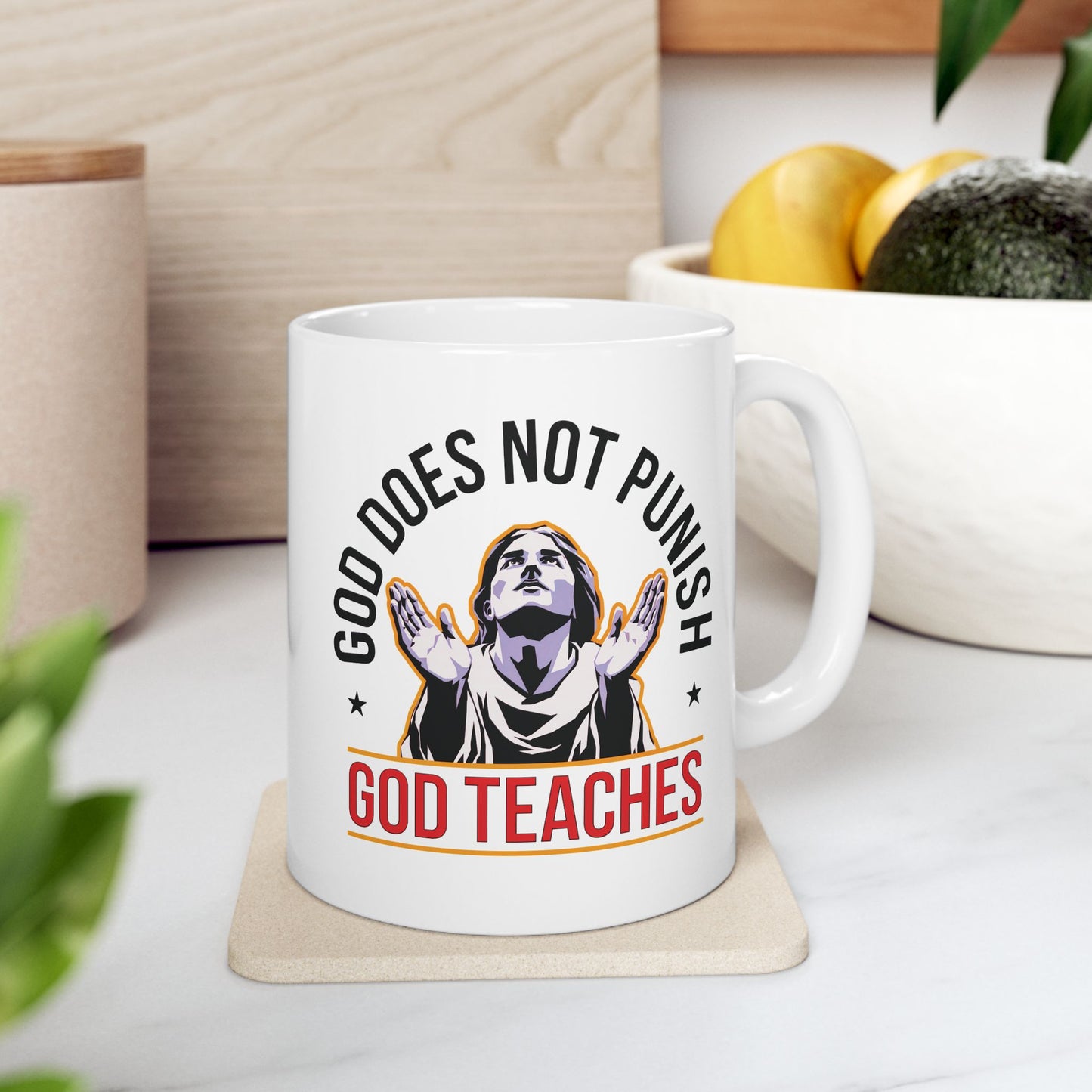 "God Does Not Punish - God Teaches" #01, White Mug (11oz & 15oz)