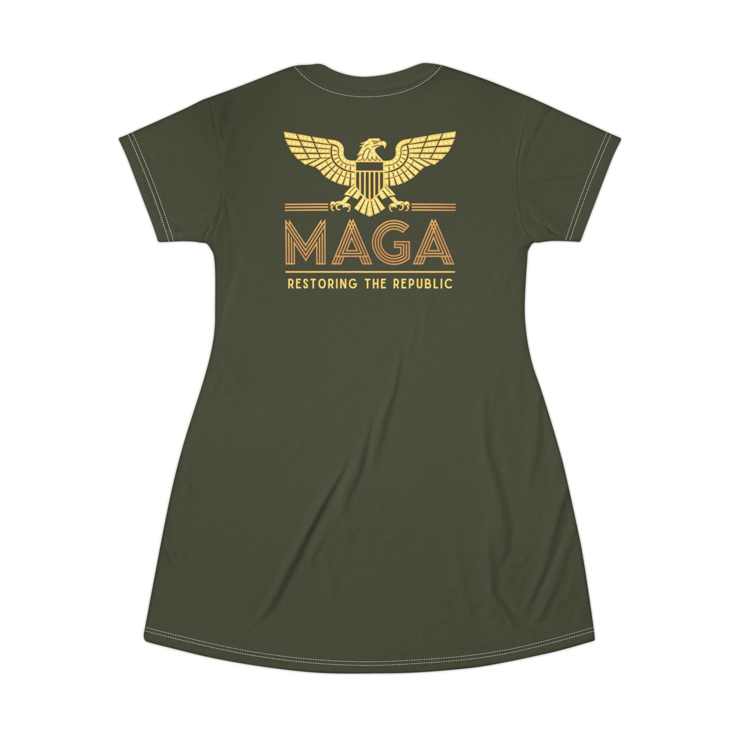 "MAGA - Restoring the Republic", T-Shirt Dress (Dark Olive Green)