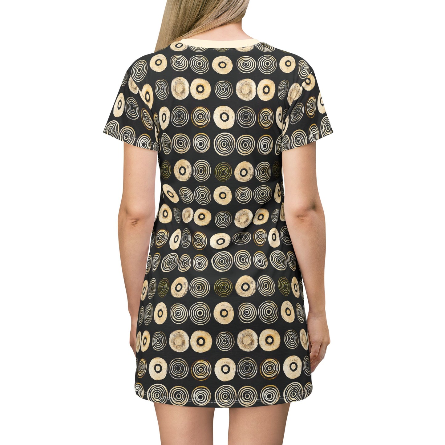 "Punk Polka", Wearable Pattern Art T-Shirt Dress (Iced Almond Collar)