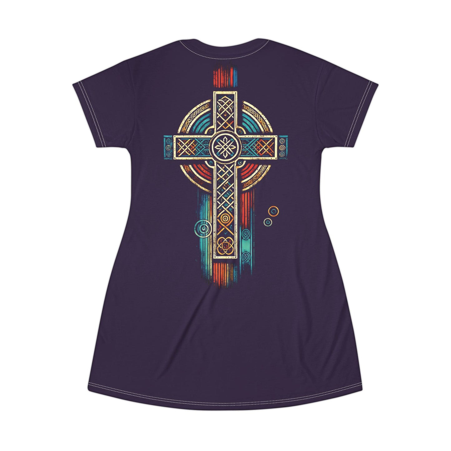 "Ancestral Faith", Wearable Art T-Shirt Dress (Academic Purple)