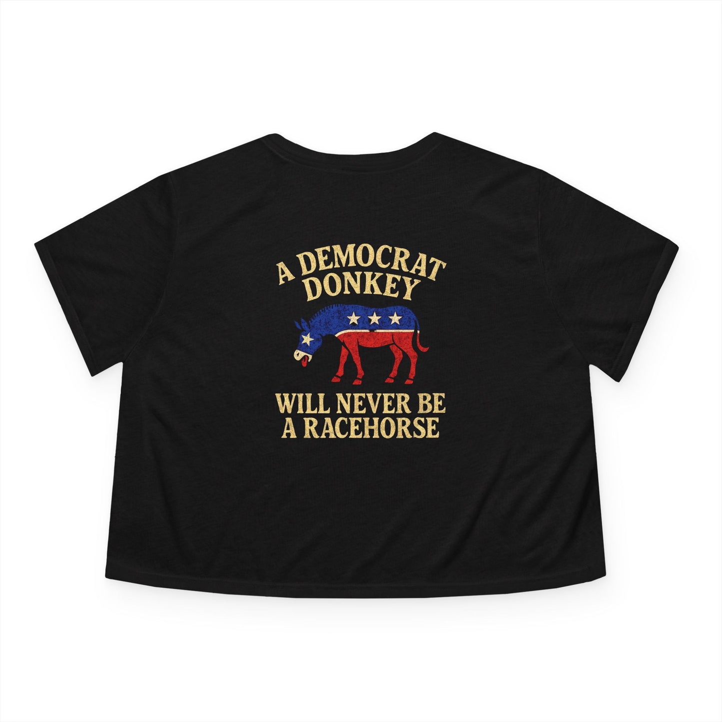 "A Democrat Donkey", Women's Flowy Cropped Tee (Print Black)