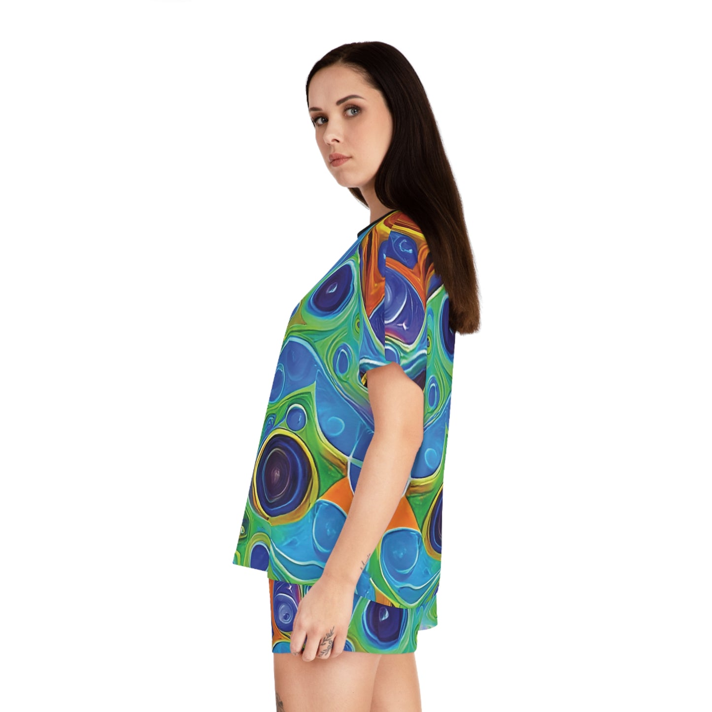 "Primordial Soup", Fine Art Women's Short Pajama Set (Black Collar)