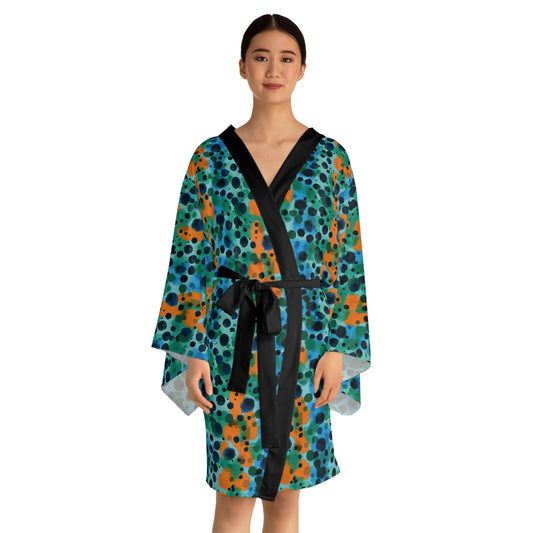 "Midnight Coral", Long Sleeve Kimono Robe