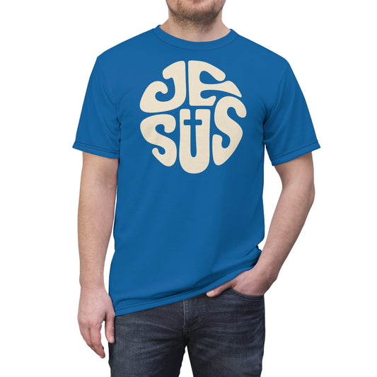 "Retro Jesus", Unisex T-shirt (Deep Reef Blue)