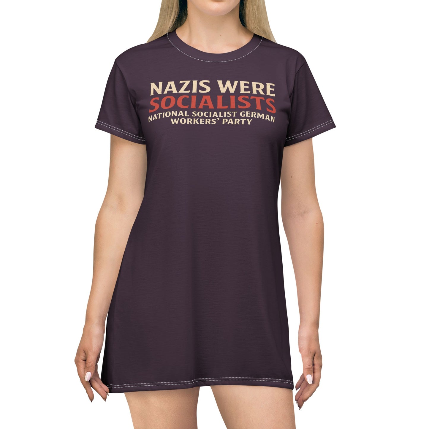 "Nazis were Socialists", T-Shirt Dress (Synallactida Purple)