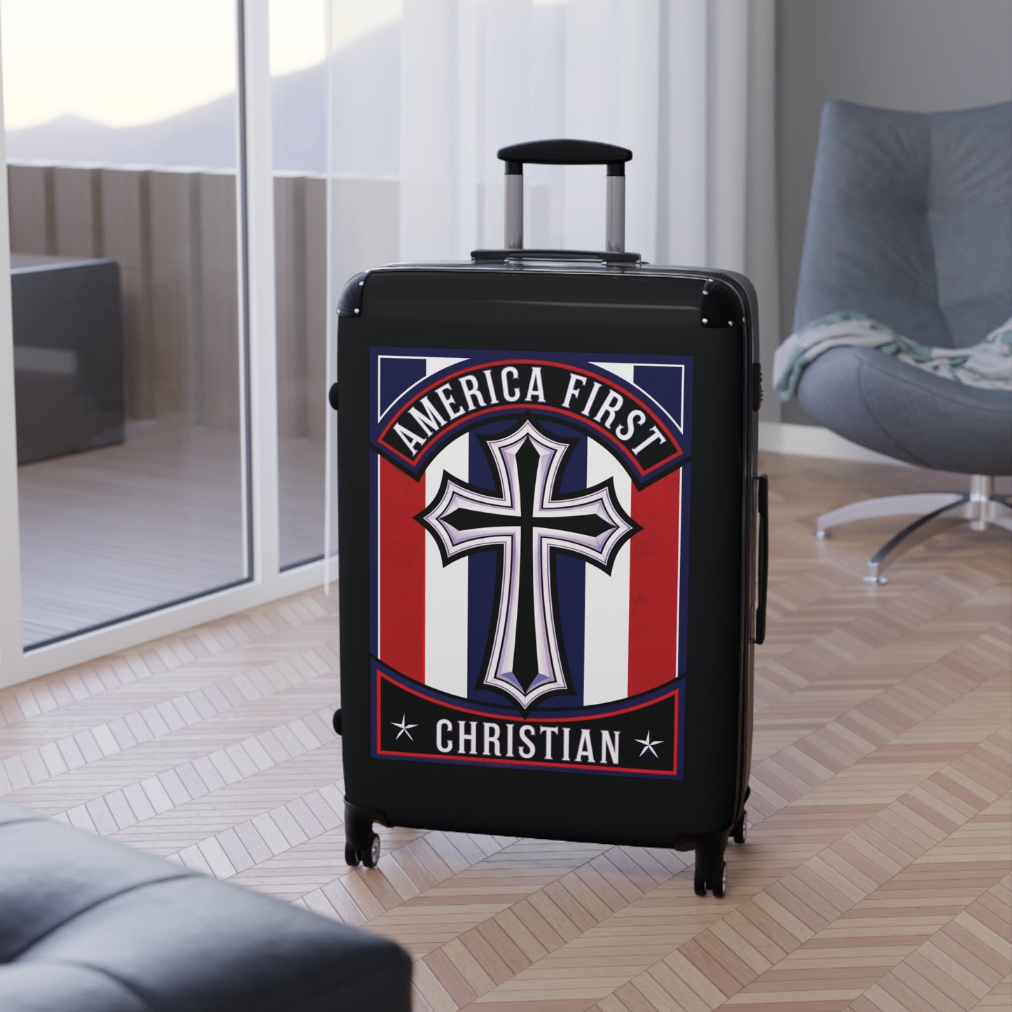 "America First Christian" Wall Art #11 Suitcases (Moonless Black)