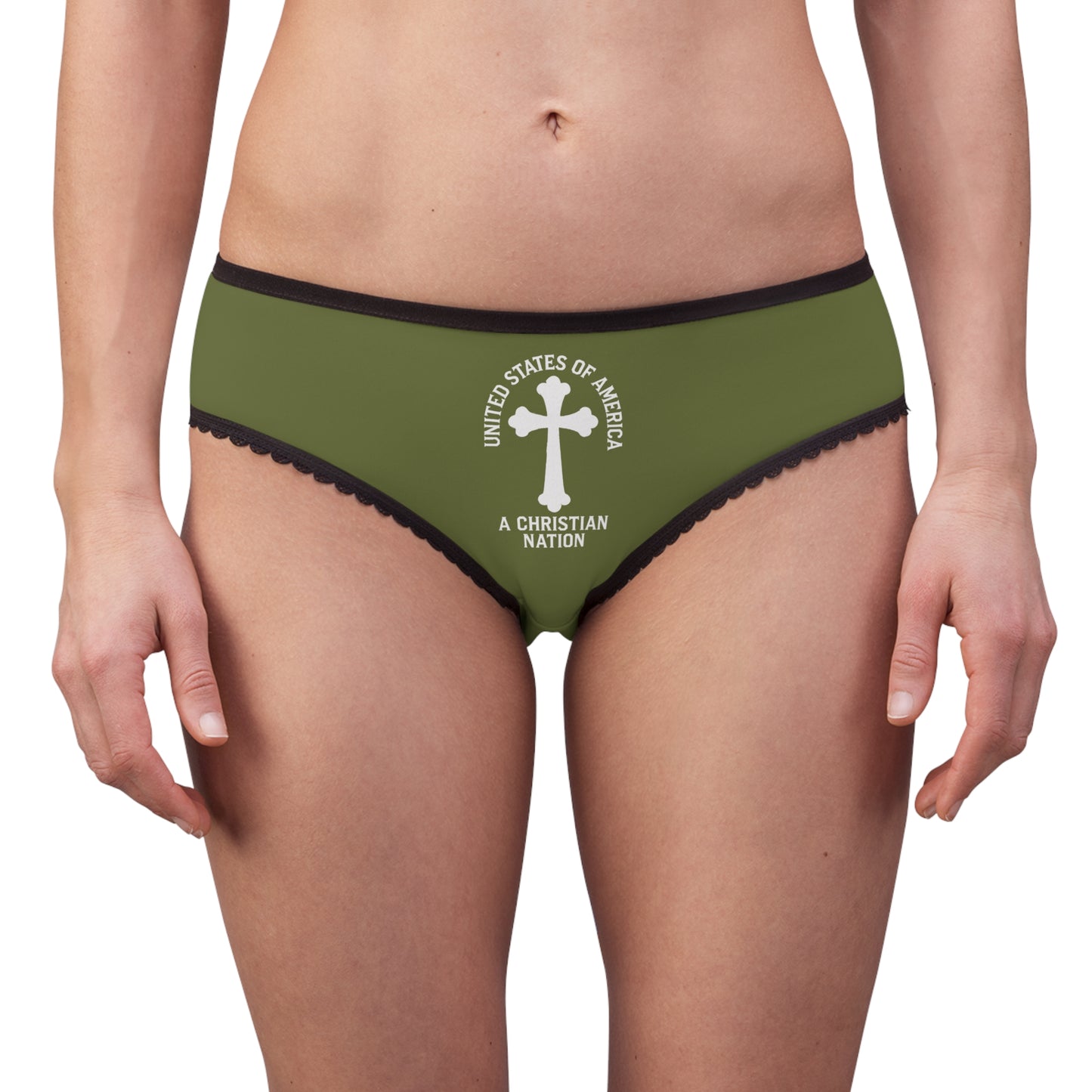 "USA - A Christian Nation" #04, Women's Briefs (Olive Green)