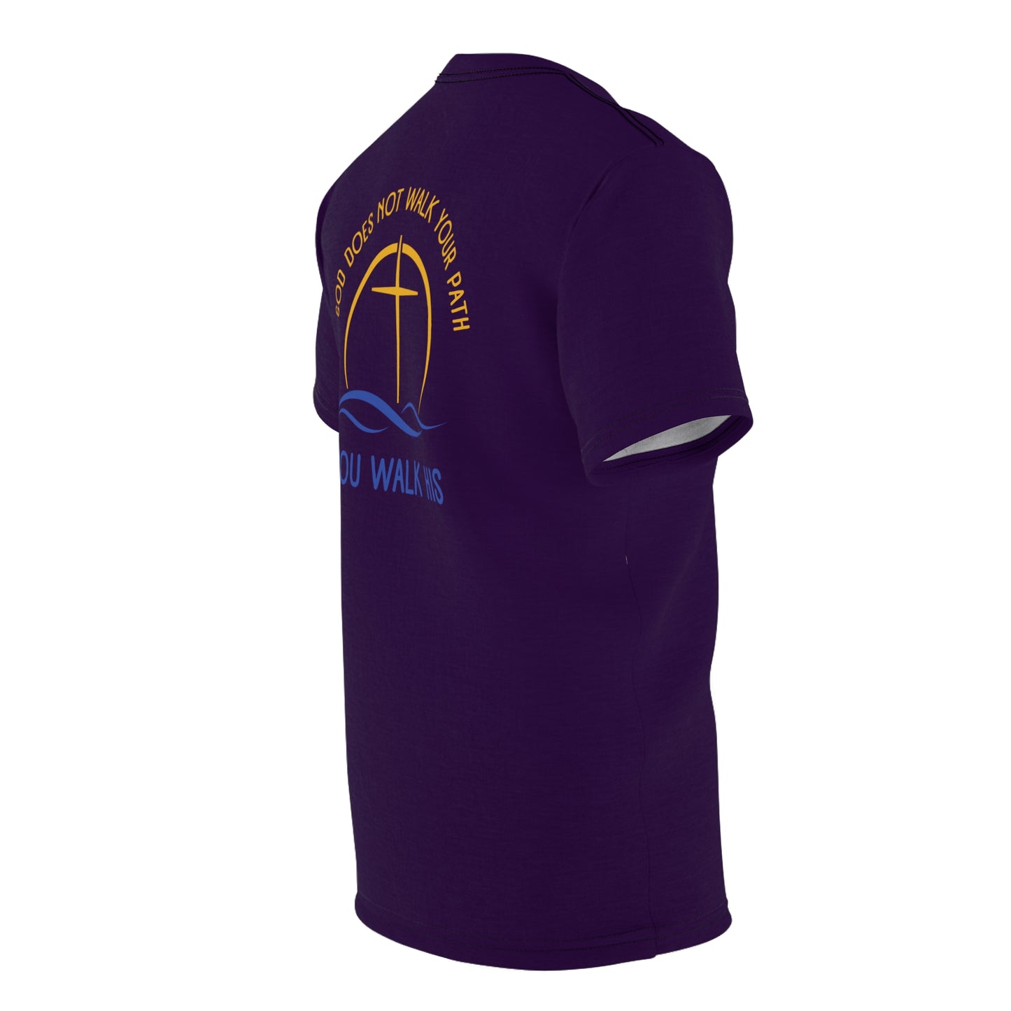 "God Does Not Walk Your Path", Unisex T-shirt (Academic Purple)