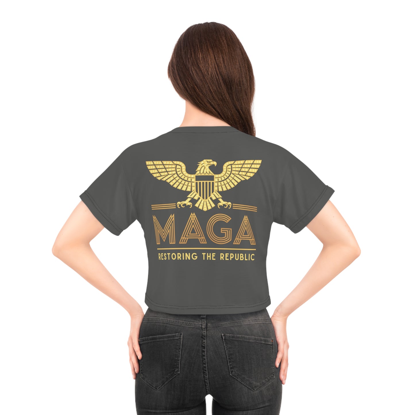 "MAGA - Restoring the Republic", Crop Tee (Panzer Grey)