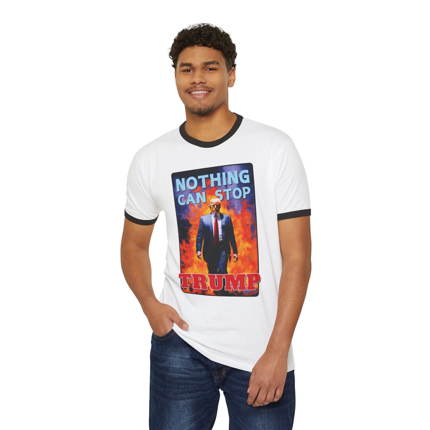 "Nothing Can Stop Trump", Unisex Cotton Ringer T-Shirt