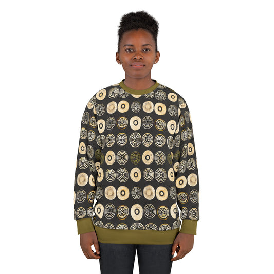 "Punk Polka", Wearable Pattern Art Unisex Sweatshirt (Soft Fig Green Cuffs)
