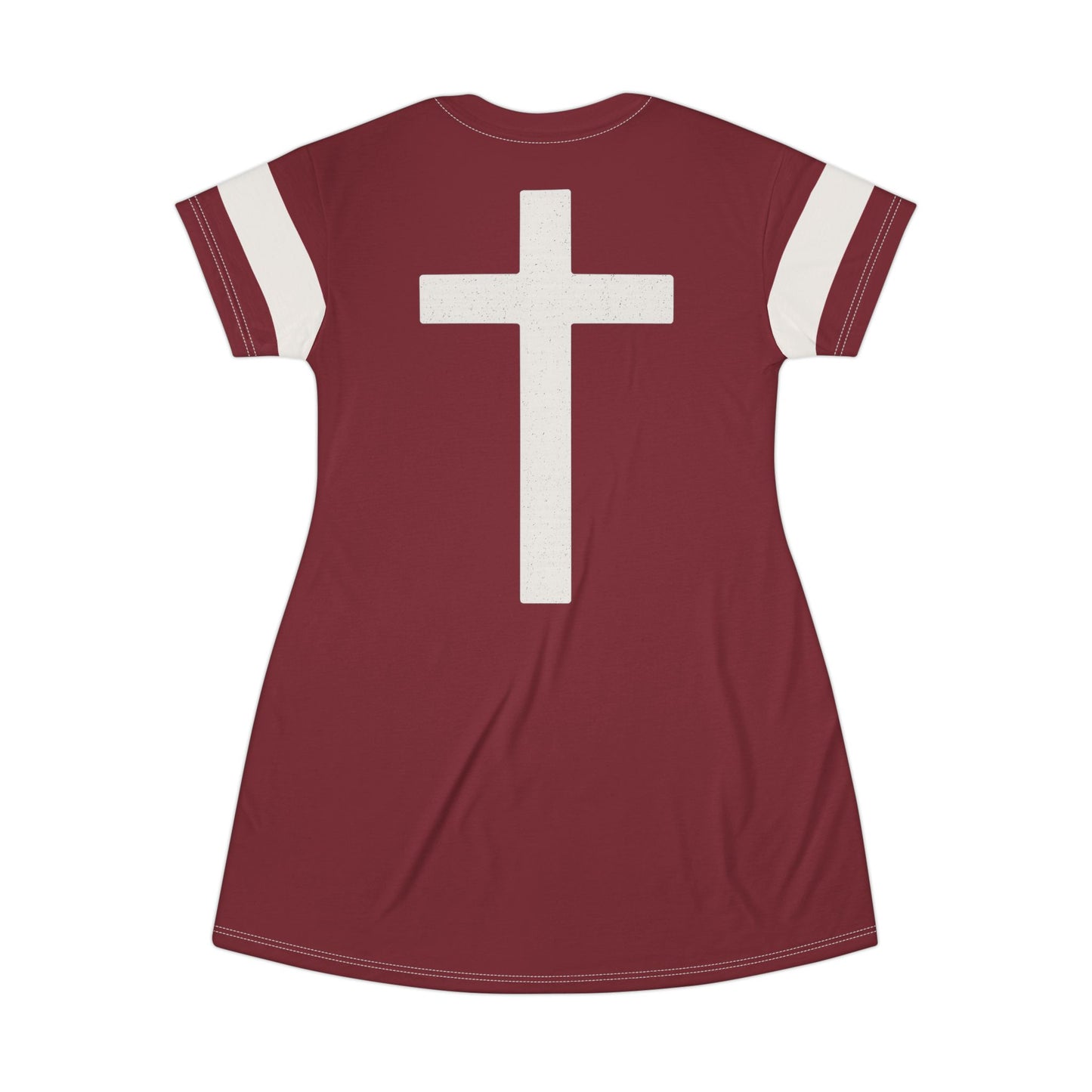 "Faith Overcomes Fear", T-Shirt Dress (Dark Cherry Red)