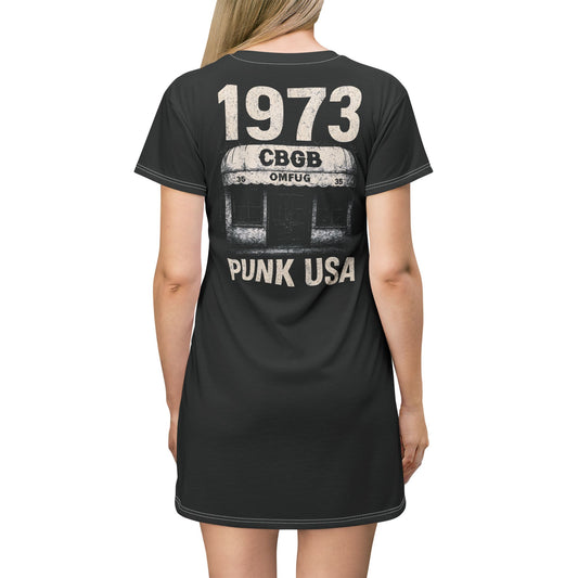"1973 Punk USA", T-Shirt Dress (Peatshadow Black)