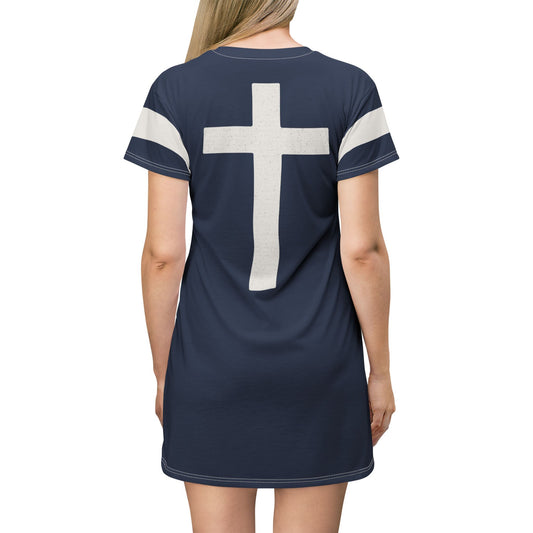 "Faith Overcomes Fear", T-Shirt Dress (Cambridge Blue)