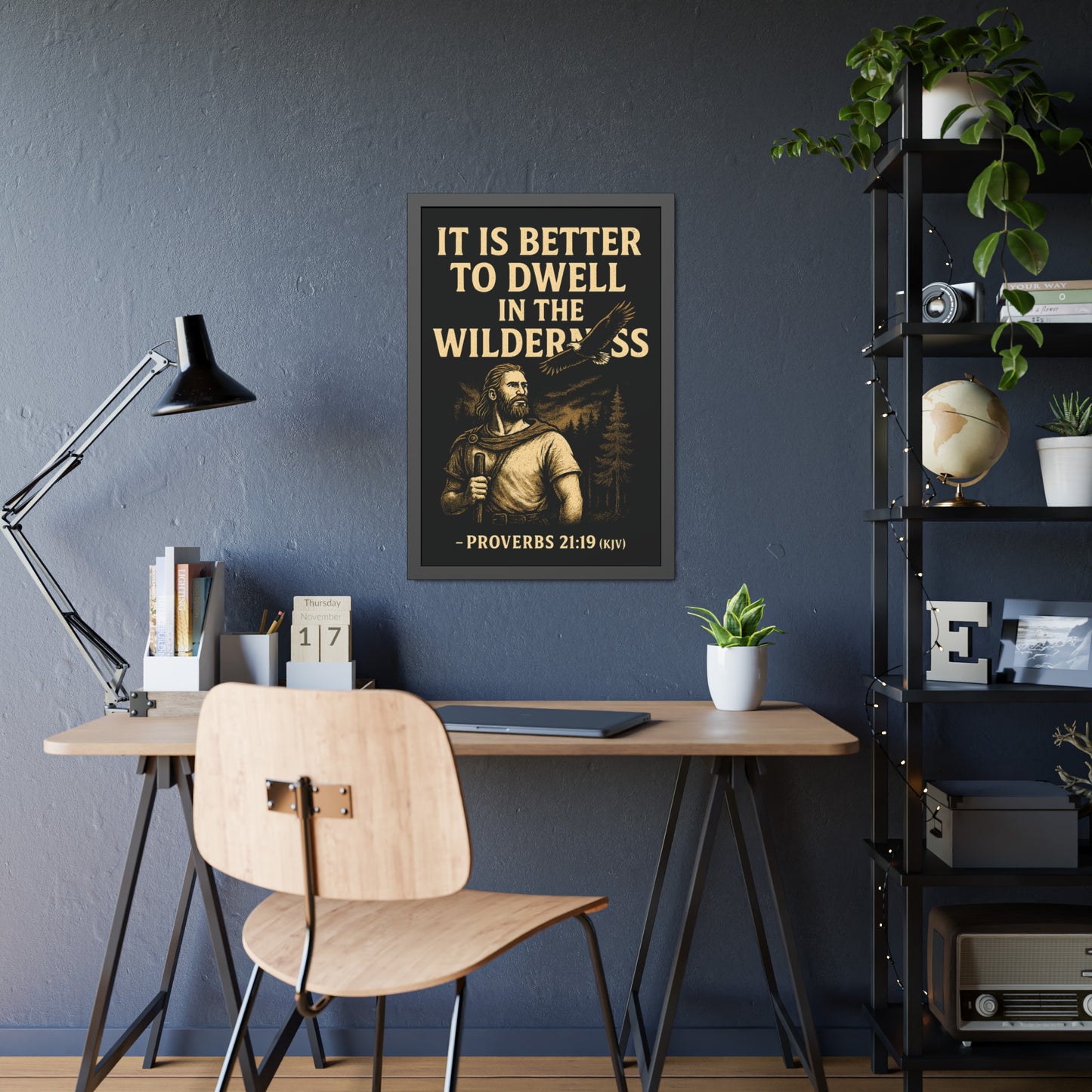 "Proverbs 21:19 (KJV)", Framed Paper Poster (Peatshadow Black)
