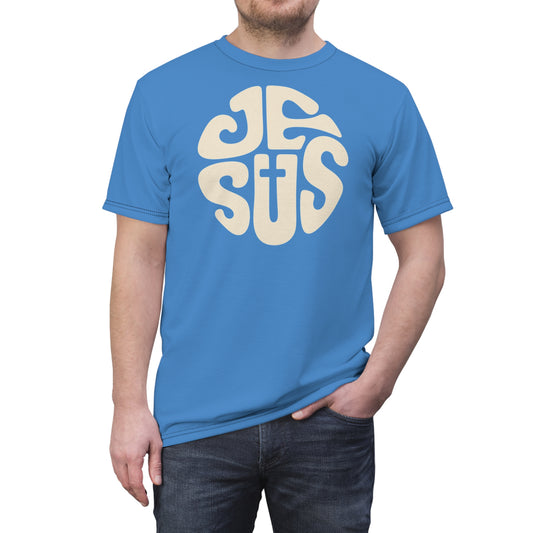 "Retro Jesus", Unisex T-shirt (Pop Cyan-Atlantic)