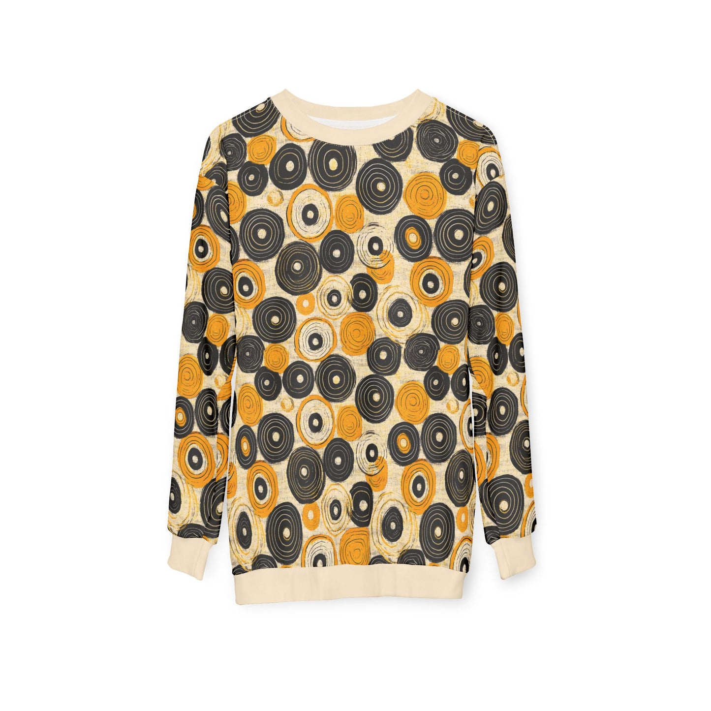 "Old 45's", Wearable Pattern Art Unisex Sweatshirt (Dough White Cuffs)