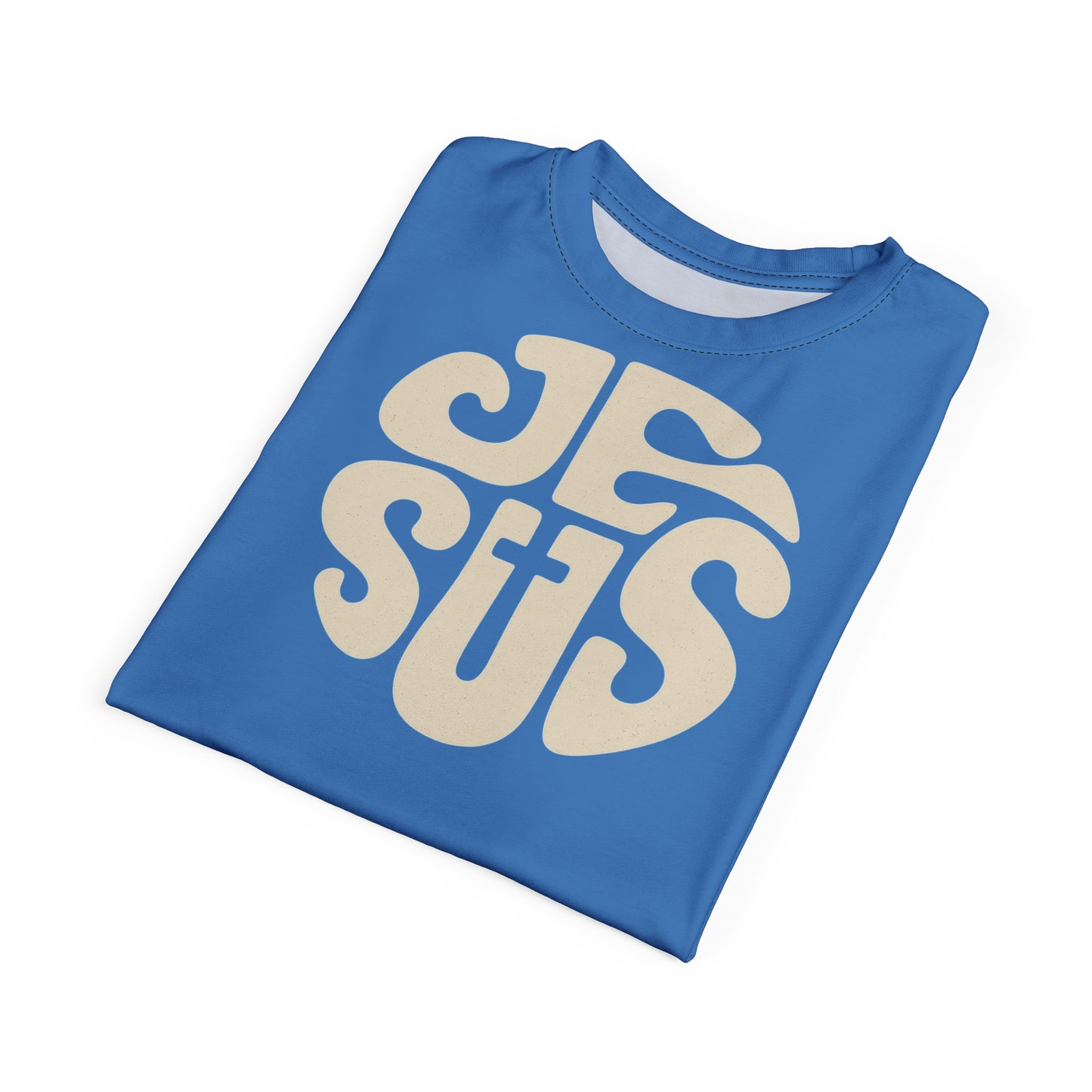 "Retro Jesus", Unisex T-shirt (Pop Cyan-Atlantic)