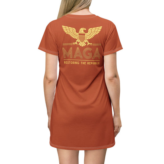 "MAGA - Restoring the Republic", T-Shirt Dress (Burnt Orange)