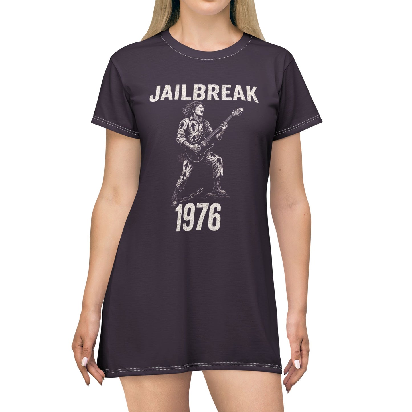 "Jailbreak 1976", T-Shirt Dress (Plum Velvet)