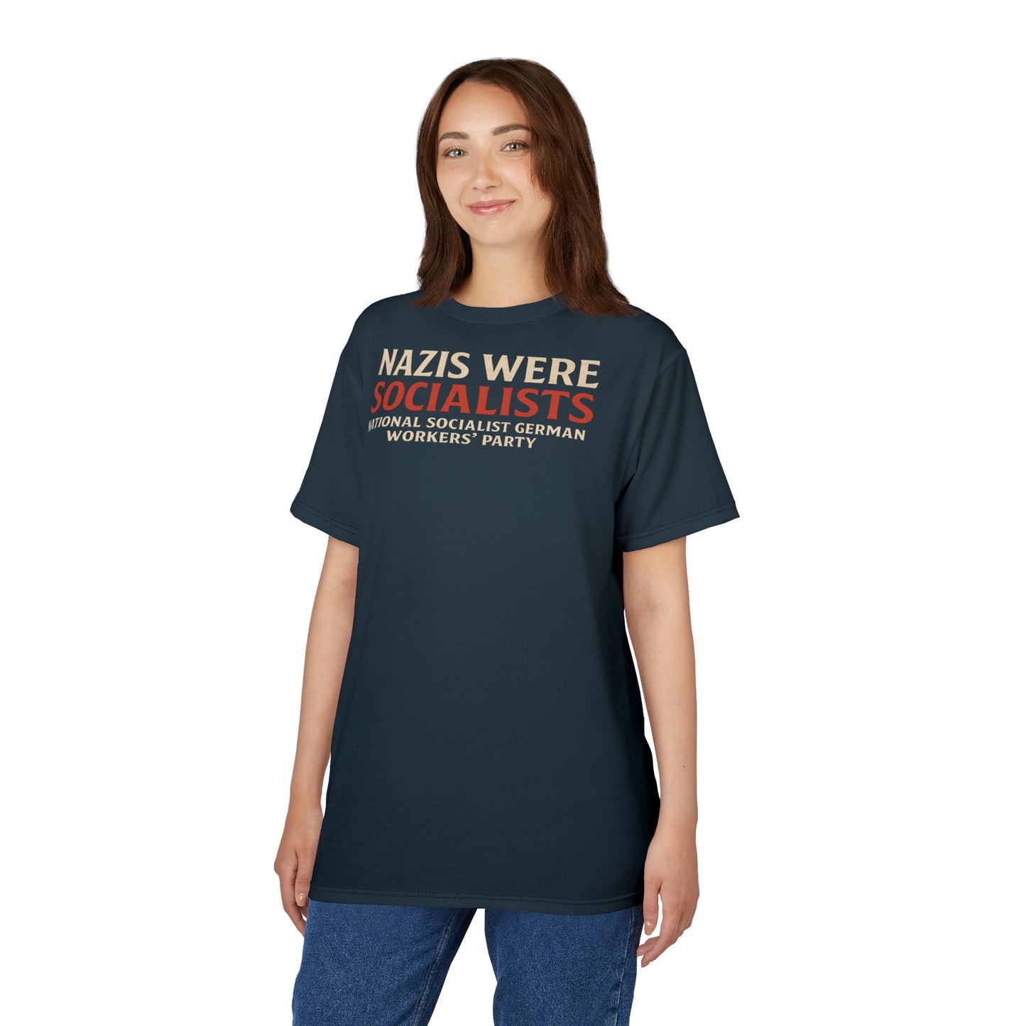"Nazis were Socialists", Unisex T-shirt (Blue Whale)