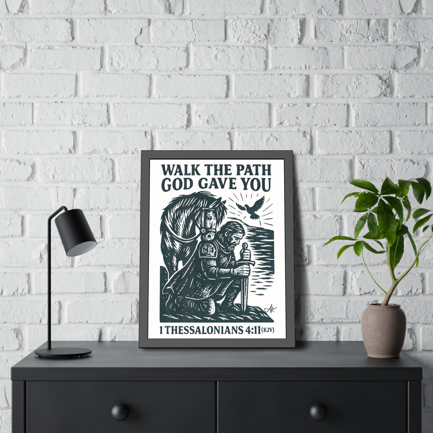 "1 Thessalonians 4:11 (KJV)", Framed Paper Poster (Porcelain White)