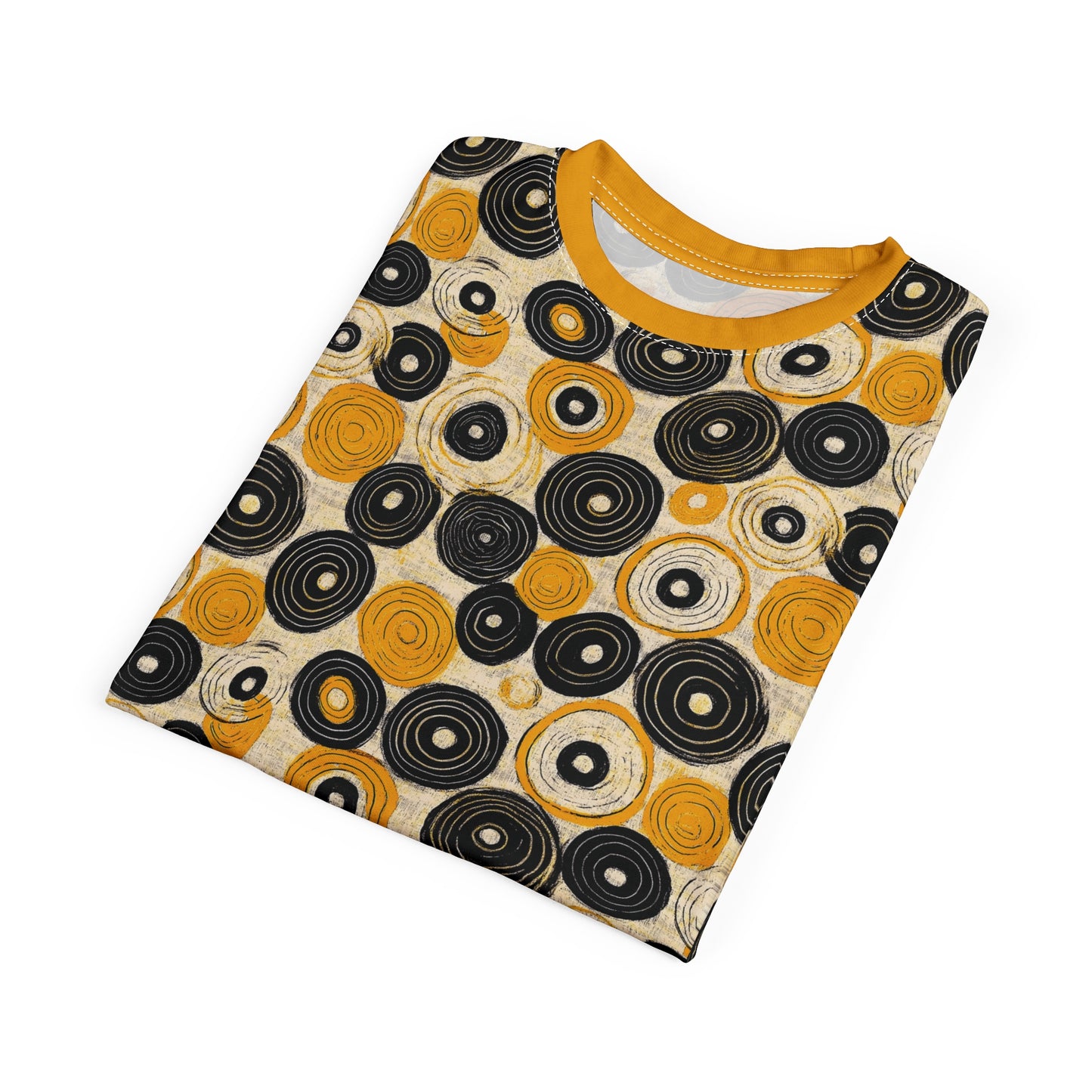 "Old 45's", Wearable Pattern Art Unisex Tee (Cyber Yellow Collar)
