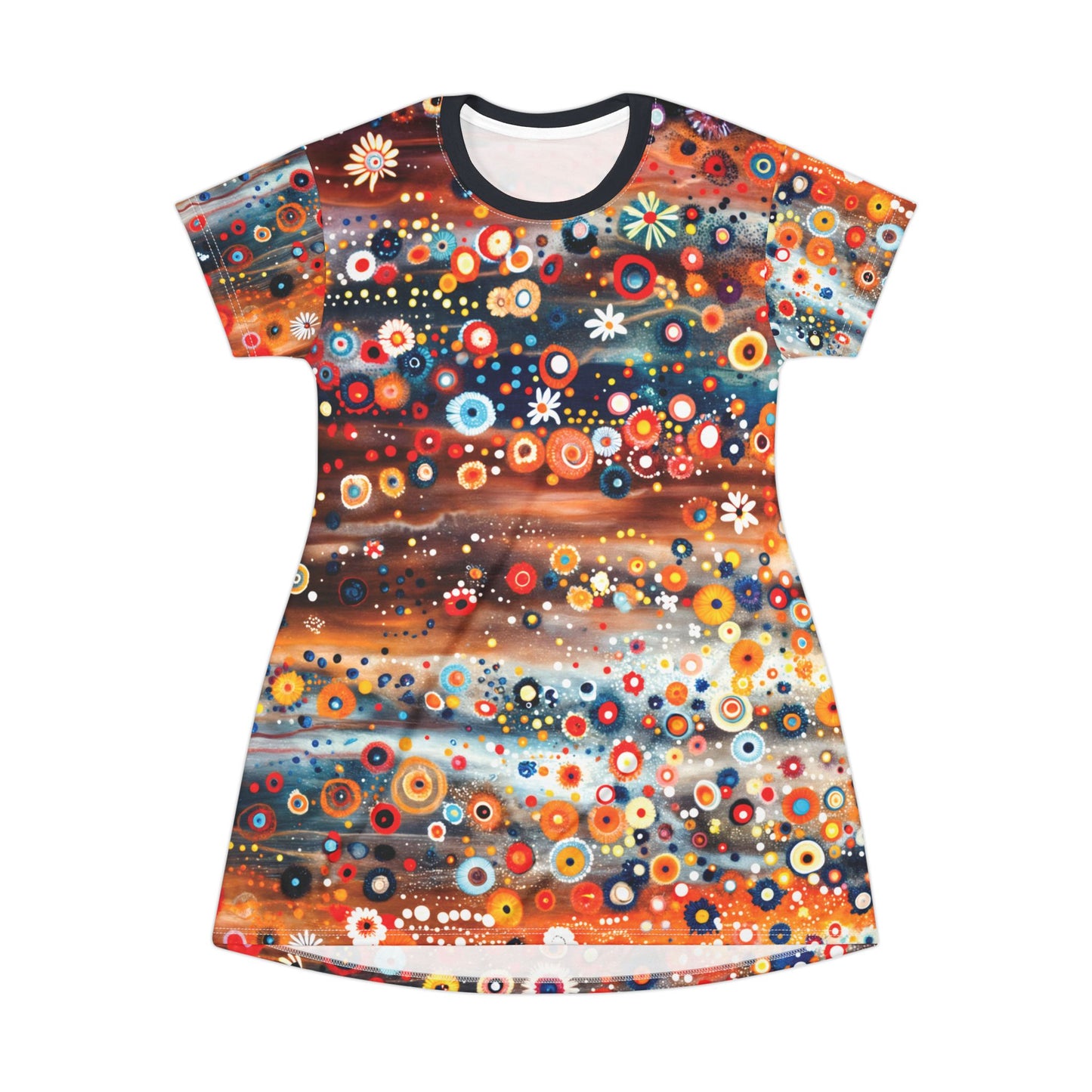 "Raining Flowers", Wearable Fine Art T-Shirt Dress (Blackstone Blue)