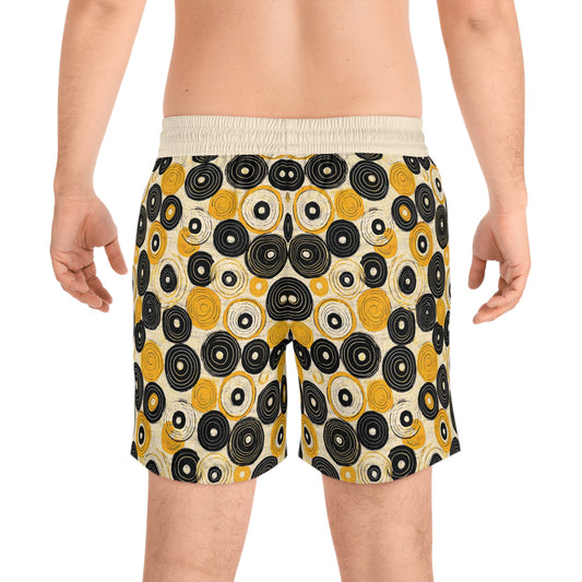 "Old 45's", Men's Mid-Length Swim Shorts (Dough White Cuffs)