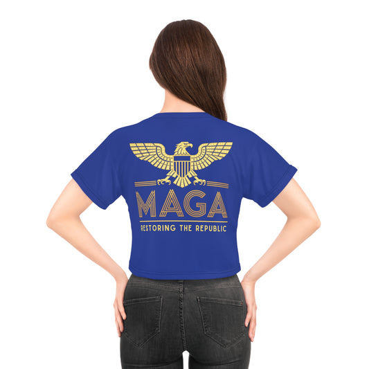 "MAGA - Restoring the Republic", Crop Tee (Patriot Blue)