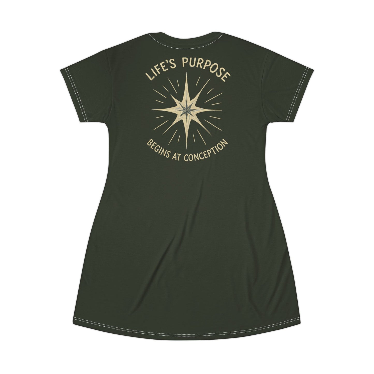 "Life's Purpose Begins at Conception #02", T-Shirt Dress (Black Mesa Green)