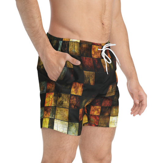 "Wood Block Pattern" #01, Swim Trunks