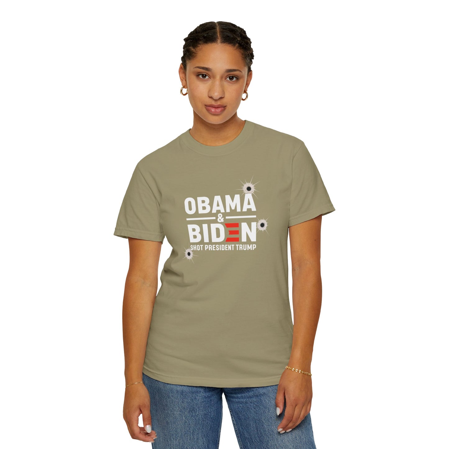 "Obama & Biden Shot President Trump", Unisex Black T-shirt