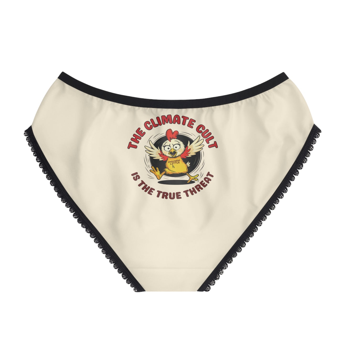"The Climate Cult" (Chicken Little), Women's Briefs (Iced Almond)