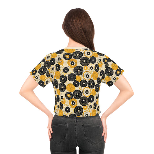 "Old 45's", Wearable Pattern Art Crop Tee (Dough White Collar)