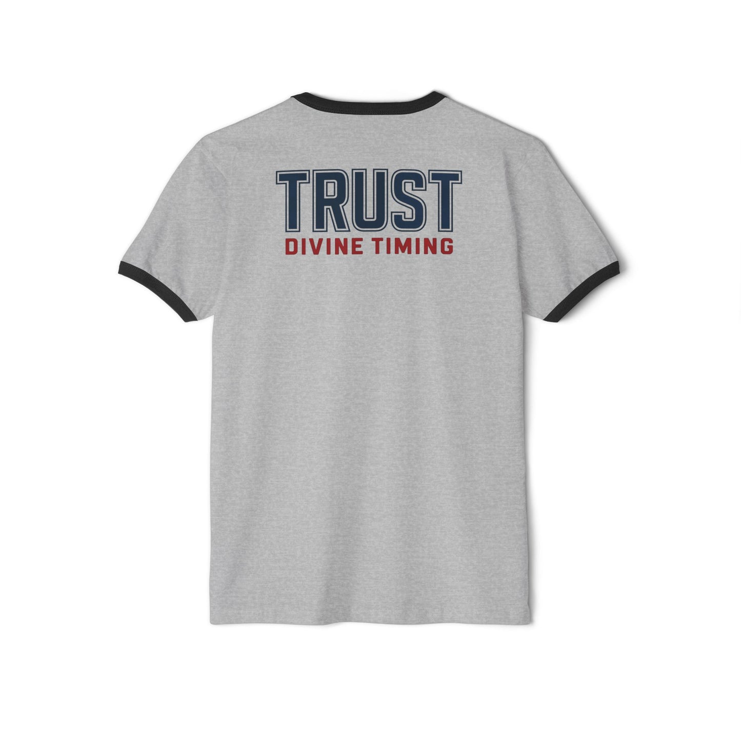 "Trust Divine Timing" #02, Unisex Cotton Ringer T-Shirt