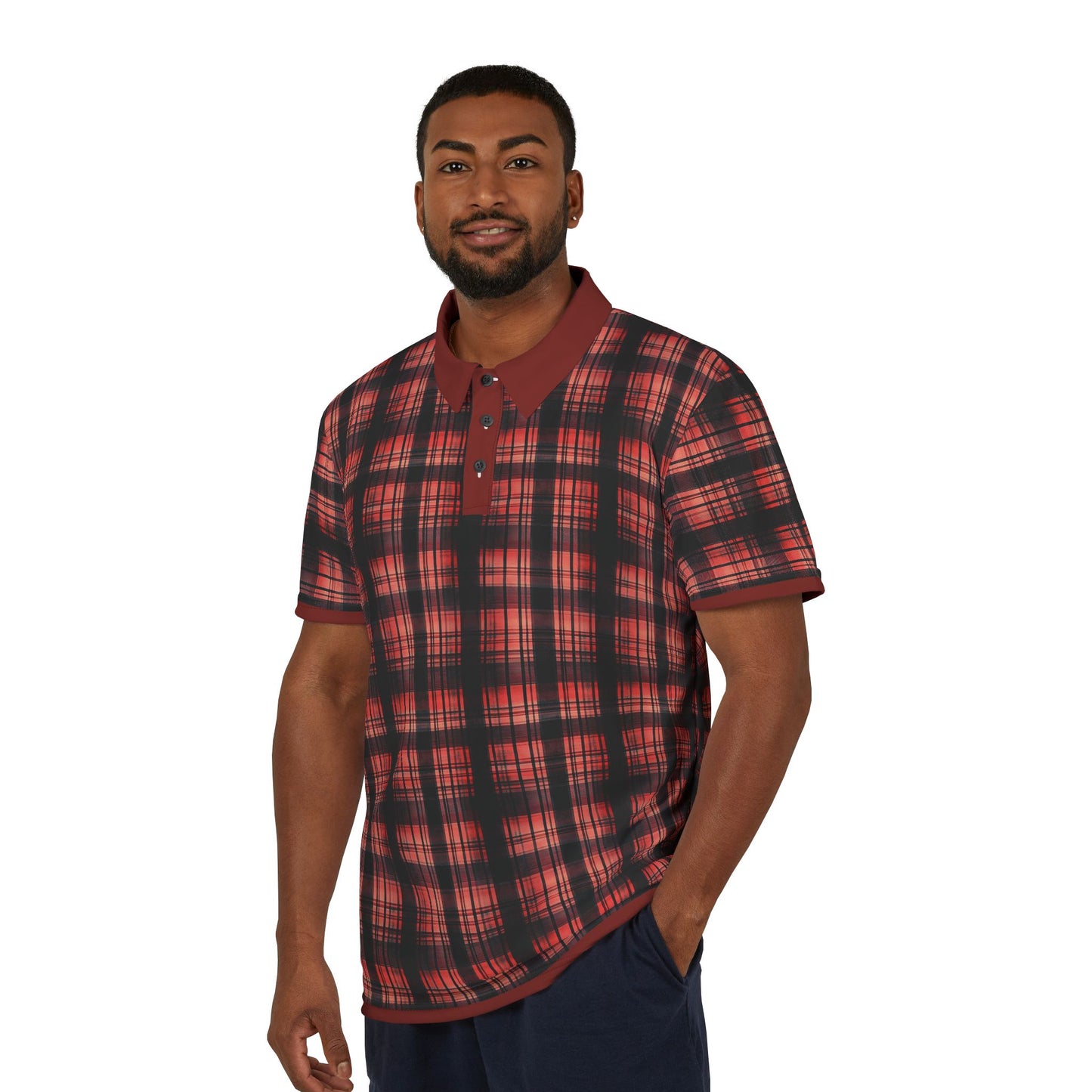 "Kin of Flame", Unisex Polo Shirt (Harvard Red Collar)