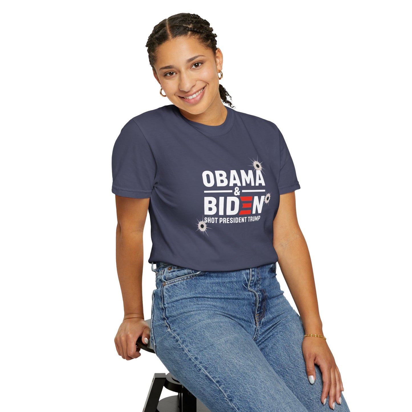"Obama & Biden Shot President Trump", Unisex Black T-shirt