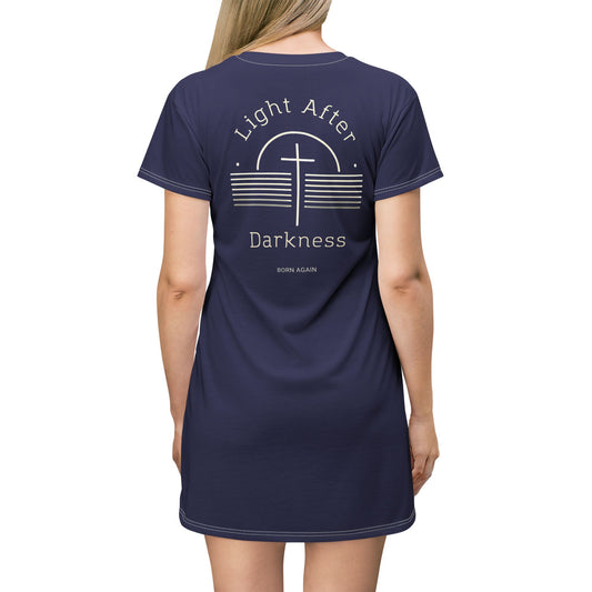 "Light After Darkness - Born Again", T-Shirt Dress (Obsidian Blue)