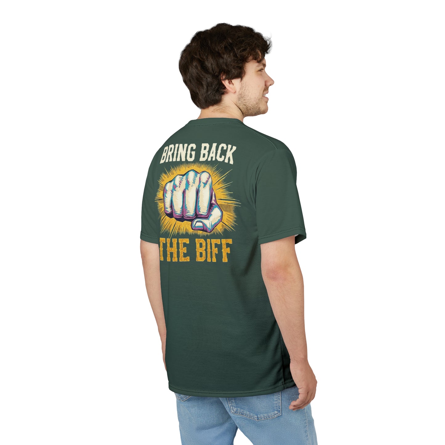 "Bring Back The Biff", Unisex T-shirt (Old Growth Green)