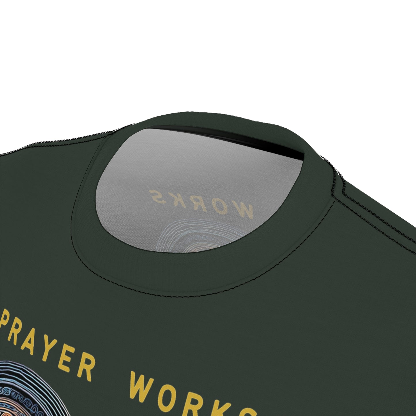 "Prayer Works – Gaelic Christian", Wearable Fine Art Unisex T-shirt (Hail Cloud Grey)